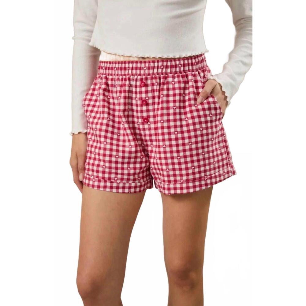 NEW SUNDAY EDITION heart gingham shorts in red